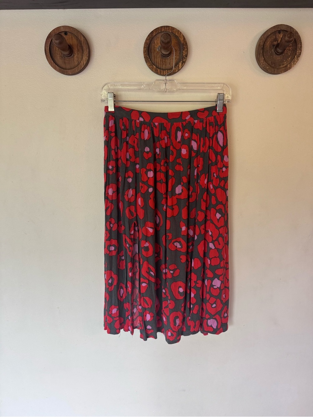 Topshop Red and Pink floral Printed Midi Skirt with slits size 4